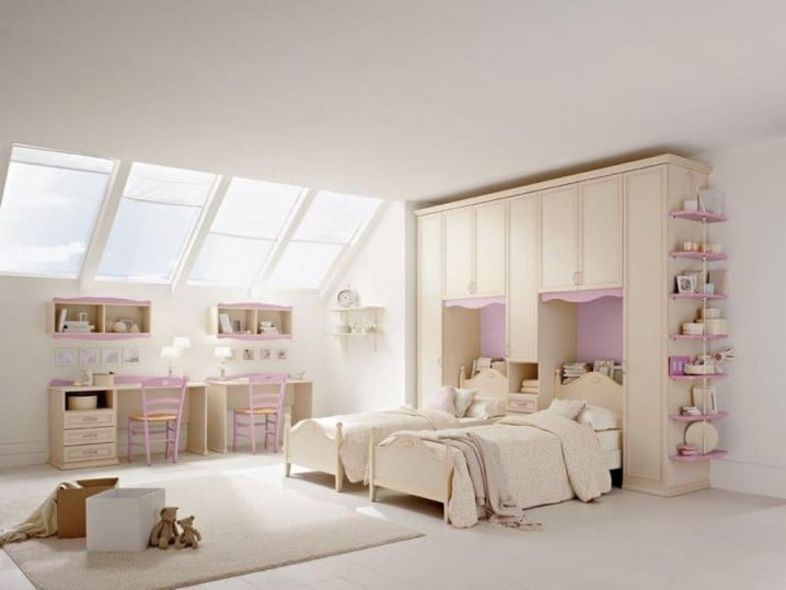 Kız Çocuklar İçin Sevimli İkiz Yatak Odası Tasarımları Ev Düzenleme